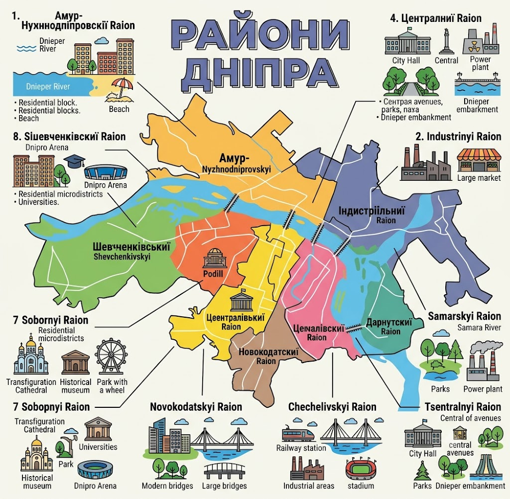Райони Дніпра: огляд адміністративного устрою мегаполіса